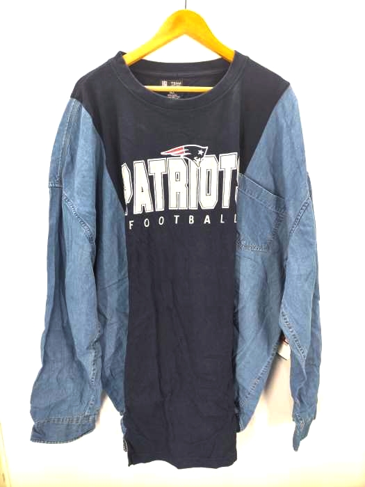 ユーズドフルギ USED古着 NFL PATRIOTS デニムシャツ ドッキング 再構築 Tシャツ ビッグサイズ メンズ 表記無