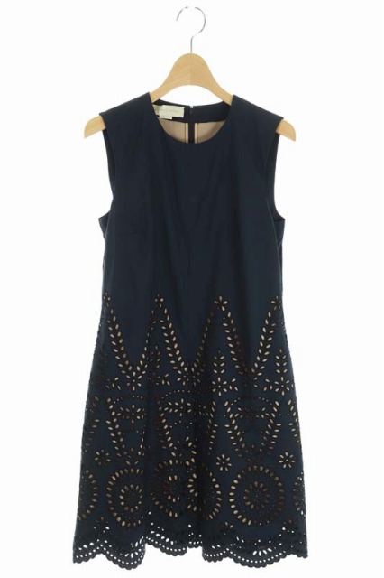 STELLA McCARTNEY(ステラマッカートニー) カットワークノースリーブワンピース 膝丈 38 紺 ネイビー /ES ■OS レディース  38（日本サイズM相当）
