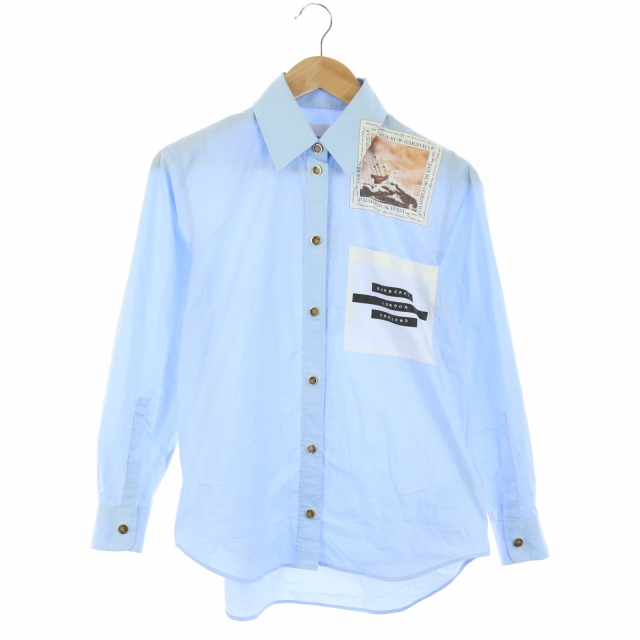BURBERRY LONDON(バーバリーロンドン) バーバリー ロンドン BURBERRY LONDON イングランド ENGLAND シャツ イタリア製 プリント 長袖 ロゴ 胸ポケット USA 0 青 /SA ■OS レディース レディース  USA 0