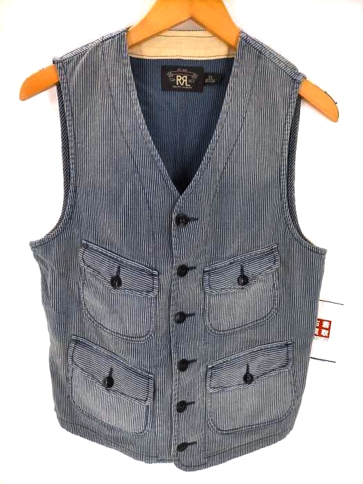 ダブルアールエル ラルフローレン RRL RALPH LAUREN 一ツ星黒タグ WILKES VEST バンクベスト ヒッコリー ワークベスト メンズ import：XS