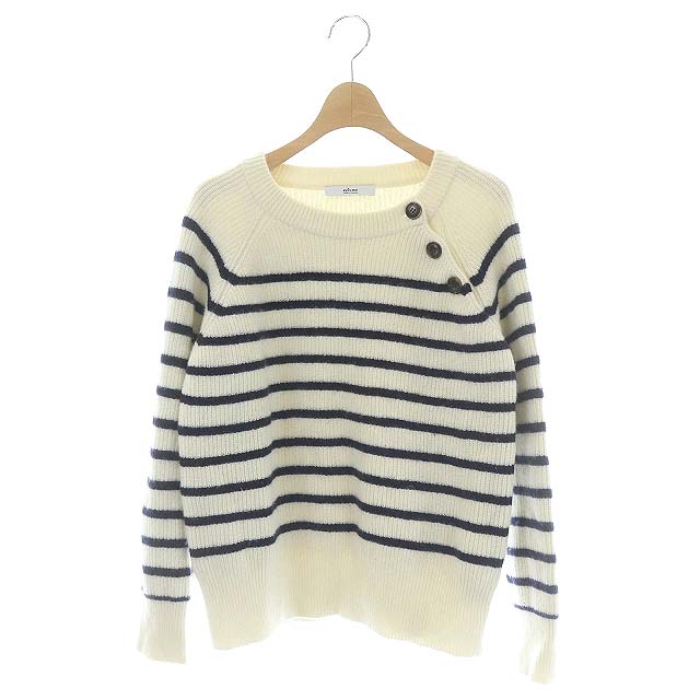 JOURNAL STANDARD relume(ジャーナルスタンダードレリューム) ジャーナルスタンダード レリューム JOURNAL STANDARD relume 20AW DENSE WHITE WOOL アゼボーダーボタン付ニット セーター プルオーバー 長袖 F オフホワイト 濃紺 ネイビー /DF レディース レディース  F