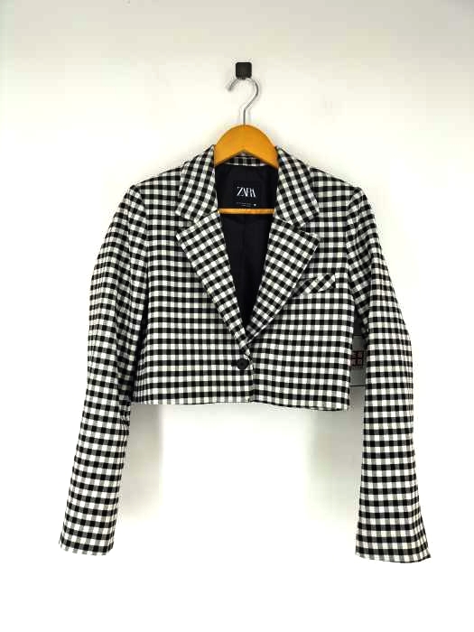 ザラ ZARA ショート丈ギンガムチェックジャケット レディース  XS