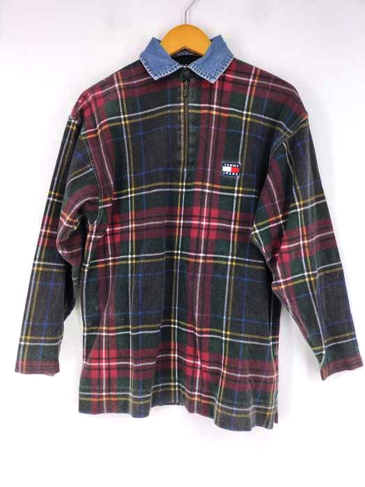 トミージーンズ tommy jeans 90S ハーフジップチェックシャツ メンズ  S