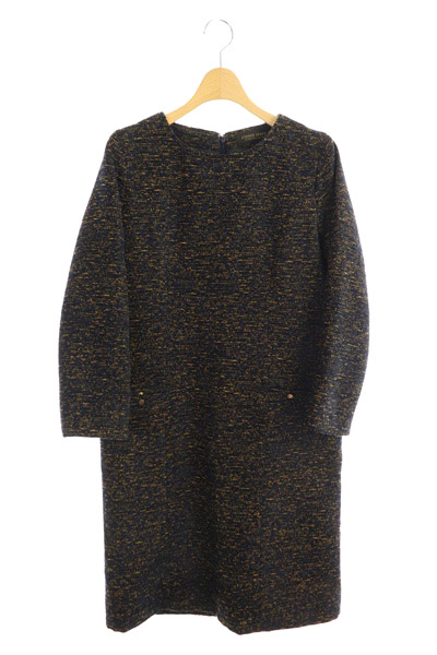 USED古着(ユーズドフルギ) {{closet story}} ベルベットツイードワンピース 膝丈 長袖 紺 ネイビー /MY ■OS レディース レディース  表記なし