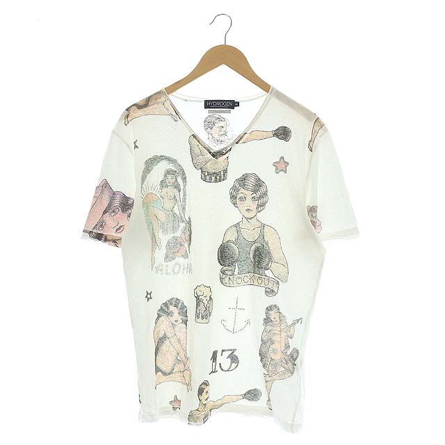 HYDROGEN(ハイドロゲン) Tシャツ カットソー 半袖 プリント XL 白 ホワイト /MF メンズ  XL