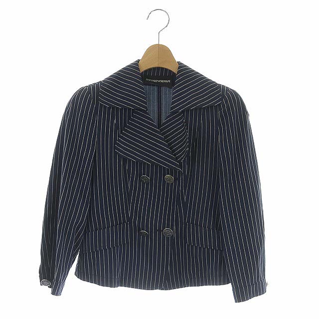 EMPORIO ARMANI(エンポリオアルマーニ) ダブルジャケット ストライプ 薄手 38 紺 ネイビー /AO レディース 38(日本サイズM相当)