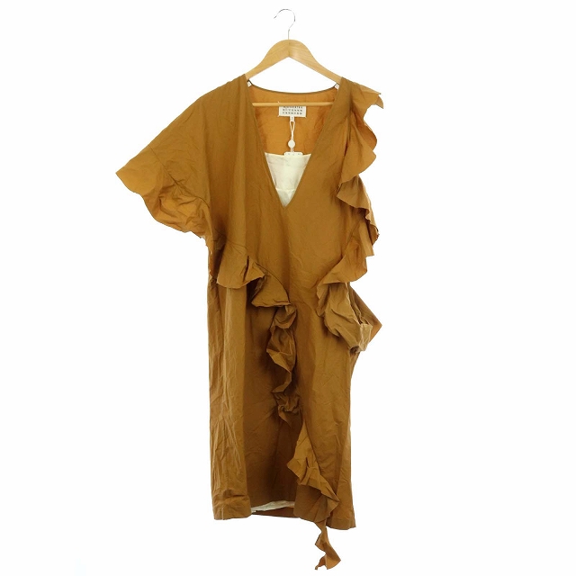 Martin Margiela(マルタンマルジェラ) マルタンマルジェラ Martin Margiela 1 メゾンマルジェラ 17SS ワンピース フリル アシンメトリー 半袖 ノースリーブ 金ボタン タイト 膝丈 40 茶 /AA ■ISB81 レディース レディース  40