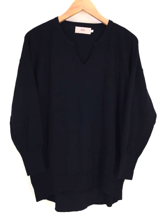 AZUL by moussy(アズールバイマウジー) キーネックドロップショルダーラウンドヘムニット レディース  S