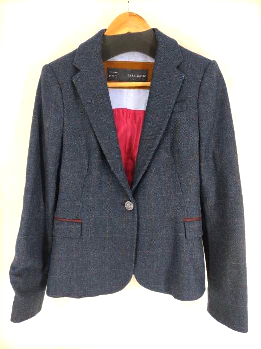 ザラ ZARA ウィンドウペンエルボーパッチウールテーラードジャケット レディース  M