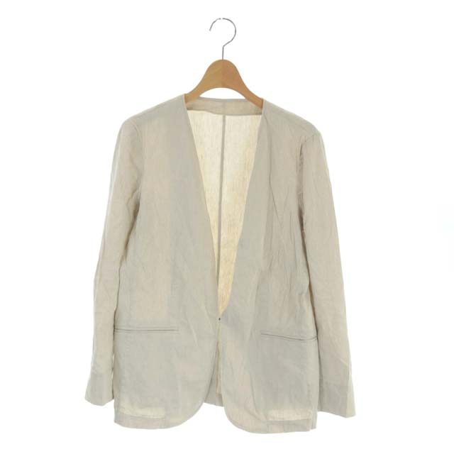 23区(ニジュウサンク) 23区 オンワード樫山 21SS ノーカラージャケット リネンヴィスコース ストレッチ 38 ベージュ /AO ■OS レディース レディース 38(日本サイズM相当)