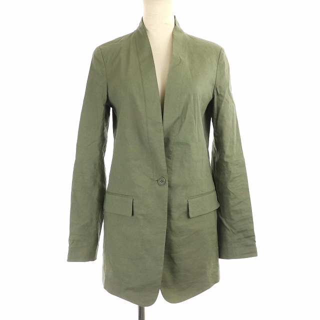 theory(セオリー) 18SS ORGANIC CRUNCH WAS FLUID JACKET UL ノーカラージャケット 麻 リネン センターベント 0 XS 緑 グリーン /PJ レディース  0（日本サイズXS相当）