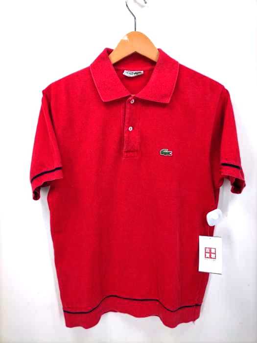 シュミーズ ラコステ CHEMISE LACOSTE 60～70S フランス製 リブライン ロゴ刺繍 鹿の子ポロシャツ メンズ 表記無