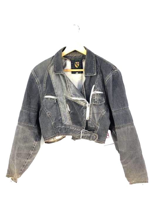 ユーズドフルギ USED古着 {{EMANUEL}} パッチワーク デニムライダースジャケット レディース JPN：L