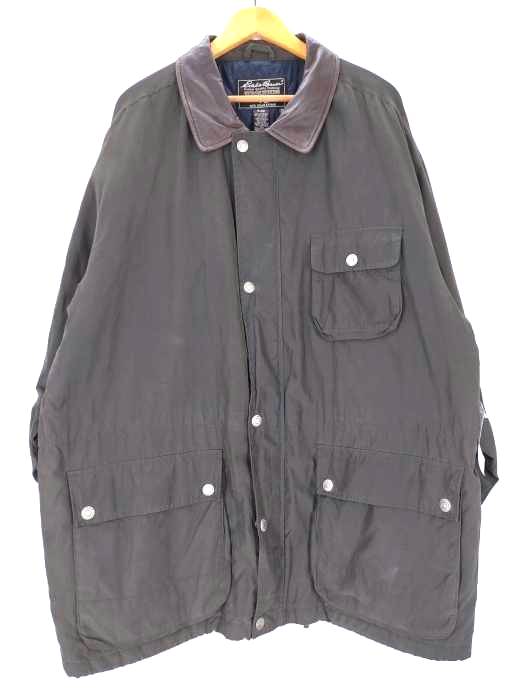 90's Eddie Bauer エディーバウアー 襟レザー ブルゾン 短丈