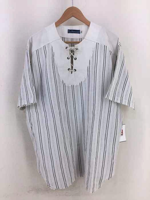 USED古着(ユーズドフルギ) BLUE MONTGOMERY フロントレースアップストライプ半袖プルオーバー メンズ JPN：XL