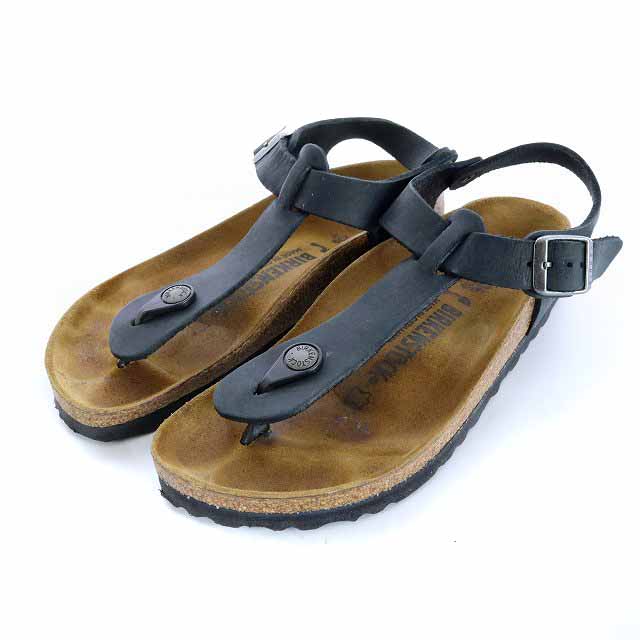 BIRKENSTOCK(ビルケンシュトック) サンダル シューズ トング アンクルストラップ レザー 23cm 茶 ブラウン 黒 ブラック /HZ2 ■GY レディース  23cm