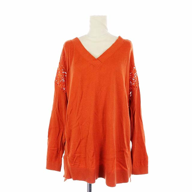 Torrazzo Donna(トラッゾドンナ) ニット カットソー Vネック レース アシンメトリー 長袖 レディース  サイズ表記なし（実寸サイズをご確認下さい。）