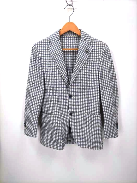 LARDINI(ラルディー二) イージーコットンレーヨンナイロンメランジ ギンガムチェックストレッチ2Bテーラードジャケット メンズ JPN：42