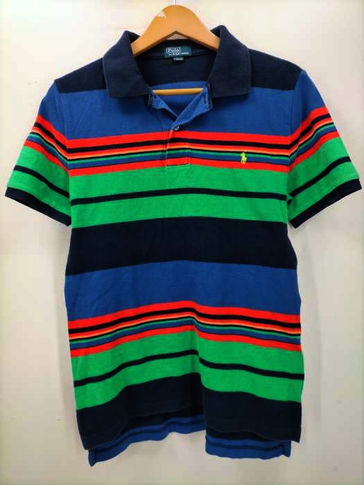 Polo by RALPH LAUREN(ポロバイラルフローレン) スモールポニー刺繍 マルチボーダー ポロシャツ レディース  L(14-16)