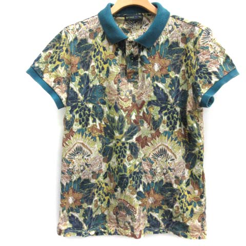 ETRO(エトロ) M ポロシャツ 花柄 フローラル 半袖 緑 グリーン 茶 ブラウン /EK レディース  M