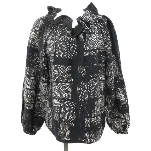 marimekko(マリメッコ) MATI WOVEN ATILDA SHIRT ギャザー ブラウス シャツ プルオーバー 長袖 ドット 水玉 総柄 XS 黒 ブラック 白 ホワイト /ST レディース  XS