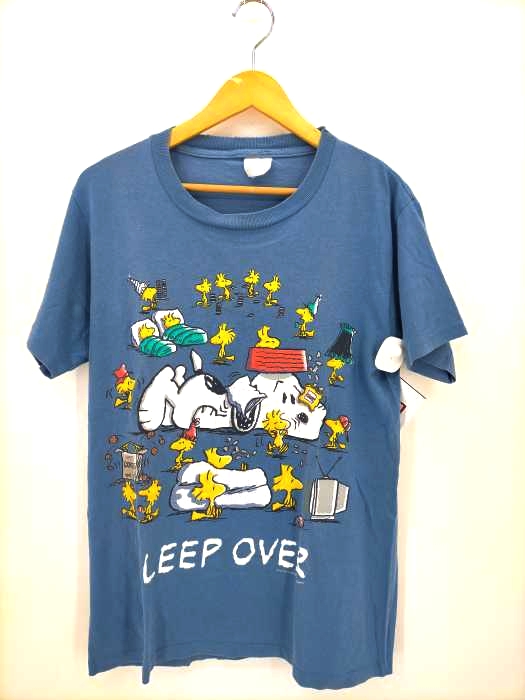 ユーズドフルギ USED古着 SLEEP OVER 裾シングル PEANUTS コピーライト入り 半袖Tシャツ メンズ 表記無
