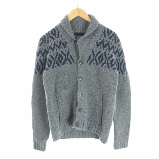 WOOLRICH(ウールリッチ) メリノ エアー ウール MERINOS AIR WOOL カーディガン ニット セーター ノルディック柄 ウール S グレー 紺 ネイビー /ST ■GY メンズ  S