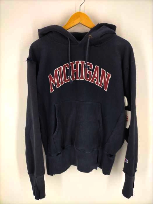 Champion(チャンピオン) 復刻 70S 青単色タグ REVERSE WEAVE WARMUP MICHIGAN リメイクパーカー メンズ JPN：L