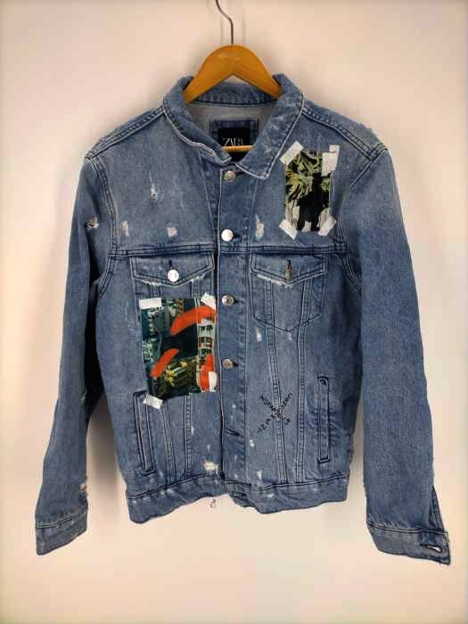 ザラ ZARA ダメージペイント加工 リメイクデザインデニムトラッカージャケット メンズ JPN：M