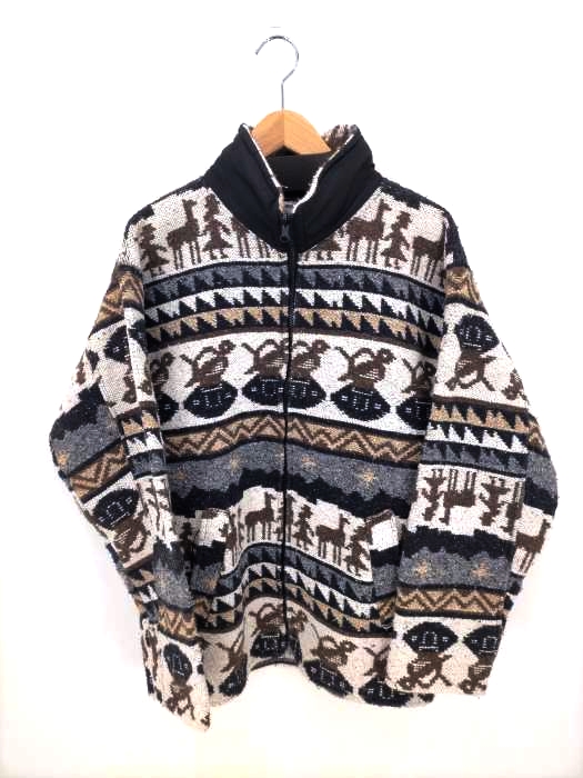 ユーズドフルギ USED古着 YKKジップ 総柄フルジップラグジャケット メンズ JPN：XL