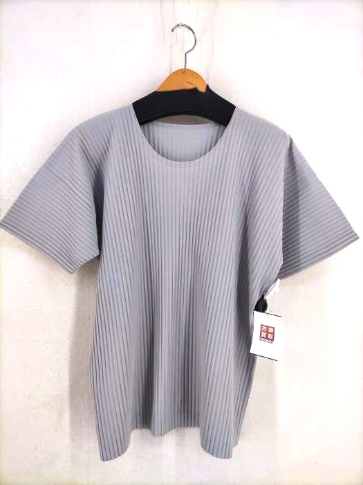 オムプリッセ イッセイミヤケ HOMME PLISSÉ ISSEY MIYAKE プリーツ ライトグレー カットソー メンズ JPN：3