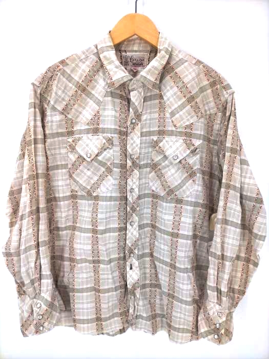 ユーズドフルギ USED古着 Caravan 総柄ウエスタンシャツ 金糸 メンズ import：M
