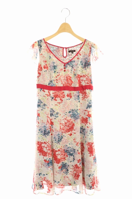 TOCCA(トッカ) フレンチスリーブ花柄ワンピース ひざ丈 シフォン 0 赤 白 レッド ホワイト マルチカラー /DF ■OS レディース  0
