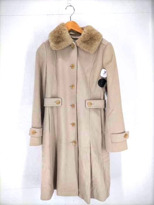 バーバリーロンドン BURBERRY LONDON アンゴララビットファー襟ウールベルテッドコート レディース JPN:38