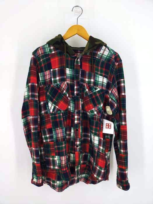 ソフネット SOPHNET. PATCH WORK FLANNEL CHECK HOODED SHIRT パッチワーク ネル フードシャツ メンズ JPN：M