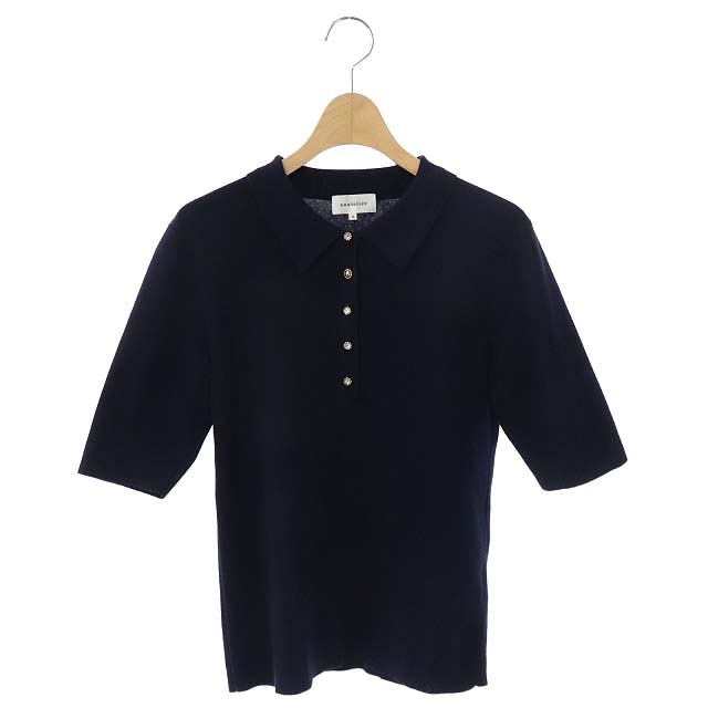 anatelier(アナトリエ) ストレッチポロニット ポロシャツ 半袖 38 紺 ネイビー /DF ■OS レディース 38(日本サイズM相当)