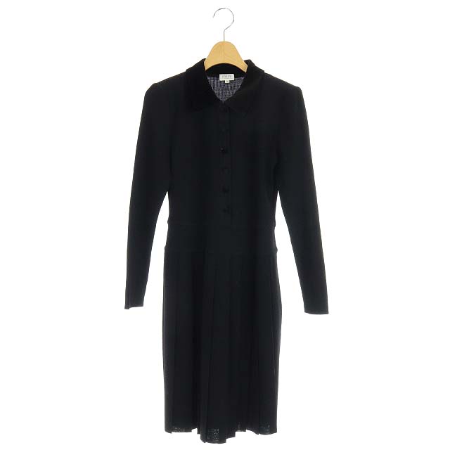 FOXEY(フォクシー) フォクシーブティック  FOXEY BOUTIQUE ベロア プリーツ ニットワンピース 膝丈 長袖 切替 38 黒  ブラック /ES ■OS レディース レディース  38(日本サイズM相当)