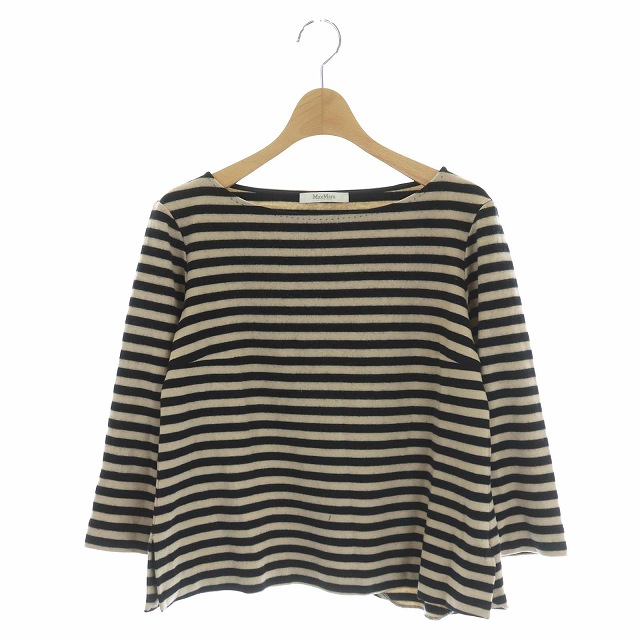 MAX MARA(マックスマーラ) ラムウール ニット セーター 長袖 ボーダー プルオーバー S 黒 ベージュ ブラック /CM レディース  S