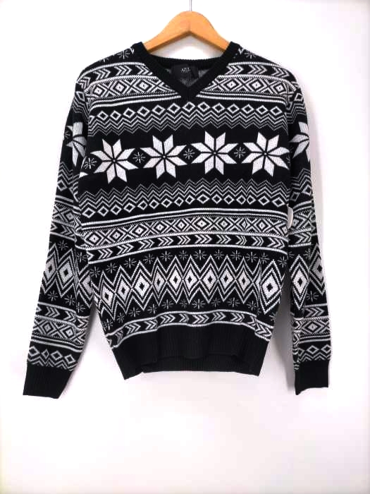 AZUL by moussy(アズールバイマウジー) ノルディック柄Vネックニットプルオーバー メンズ  XS