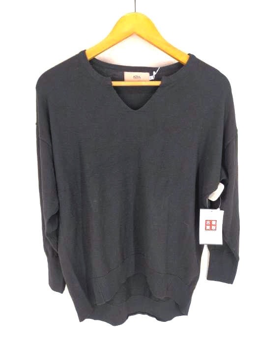AZUL by moussy(アズールバイマウジー) キーネックドロップショルダーラウンドヘムニット レディース  S