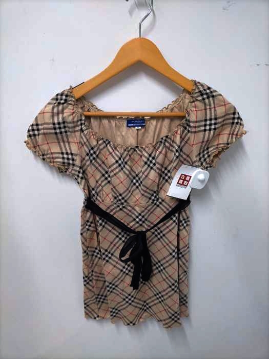 BURBERRY BLUE LABEL(バーバリーブルーレーベル) ノバチェック総柄 ベルトデザイン フリルカットソー レディース JPN：38