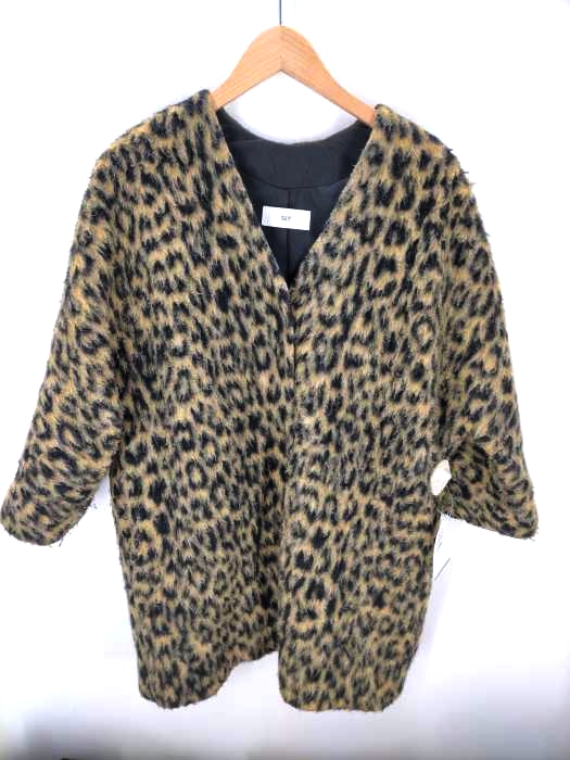 スライ SLY SHAGGY LEOPARD COAT アルパカ混 シャギー ノーカラー レオパードコート レディース FREE