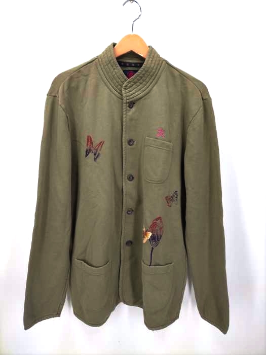 ユーズドフルギ USED古着 AUSTERE JAPAN KOROMO 蝶刺繍ノーカラージャケット メンズ JPN：L