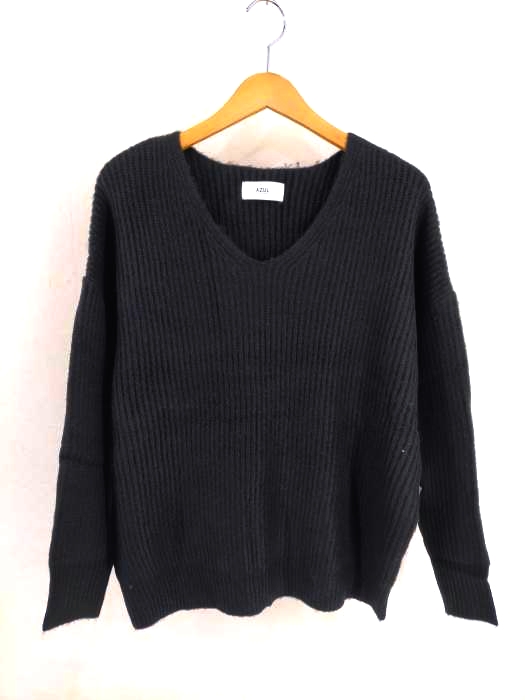 AZUL by moussy(アズールバイマウジー) リブニットVネックルーズプルオーバー レディース  S