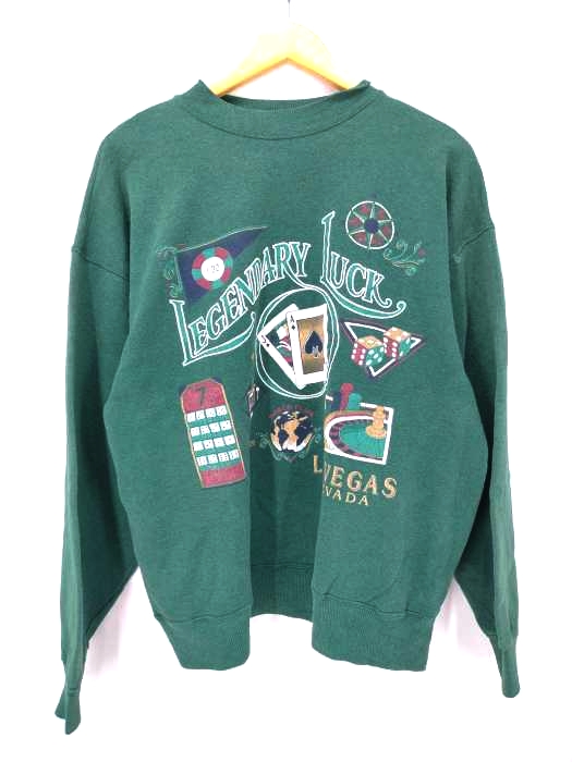 Hanes(ヘインズ) 90S USA製 LAS VEGAS カジノ LEGENDARY LUCK ボックスシルエット スウェット メンズ import：XL