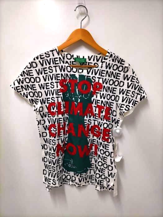 ヴィヴィアンウエストウッドレッドレーベル Vivienne Westwood RED LABEL choice オーガニック 総柄 Tシャツ stop climate change vow レディース  2