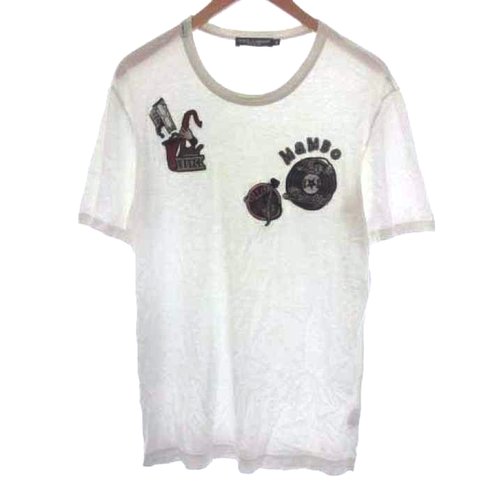 DOLCE&GABBANA(ドルチェアンドガッバーナ) ドルチェ&ガッバーナ ドルガバ DOLCE&GABBANA 48 M Tシャツ カットソー アップリケ 半袖 白 ホワイト /EK ■IBS81 メンズ メンズ  48（L）