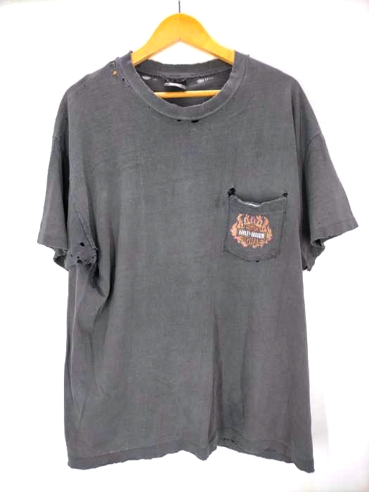 ハーレーダヴィットソン HARLEY DAVIDSON 90S USA製 HANES BEEFY-T  ボロT ダメージポケットTシャツ シングルステッチ メンズ import：XL