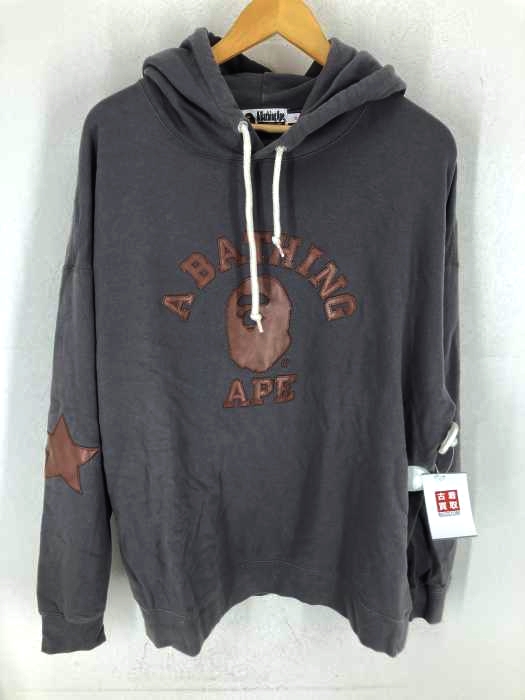 アベイシングエイプ A BATHING APE レザーパッチプルオーバーパーカー メンズ JPN：M