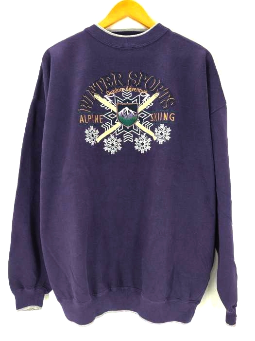 ユーズドフルギ USED古着 {{RED CLIFF}} ALPINE SKIING 刺繍 モックネック スウェット ビッグサイズ メンズ import：XXL